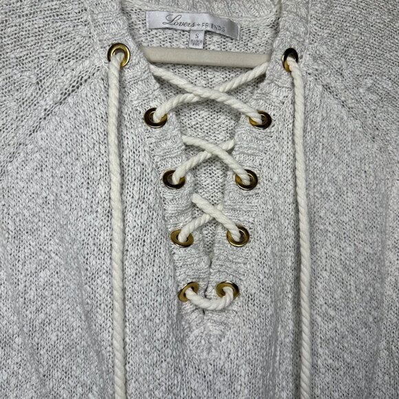Lovers + Friends Tie Up Yacht Sweater Size Small White Gray 100% Cotton Lace-up - Picture 3 of 8